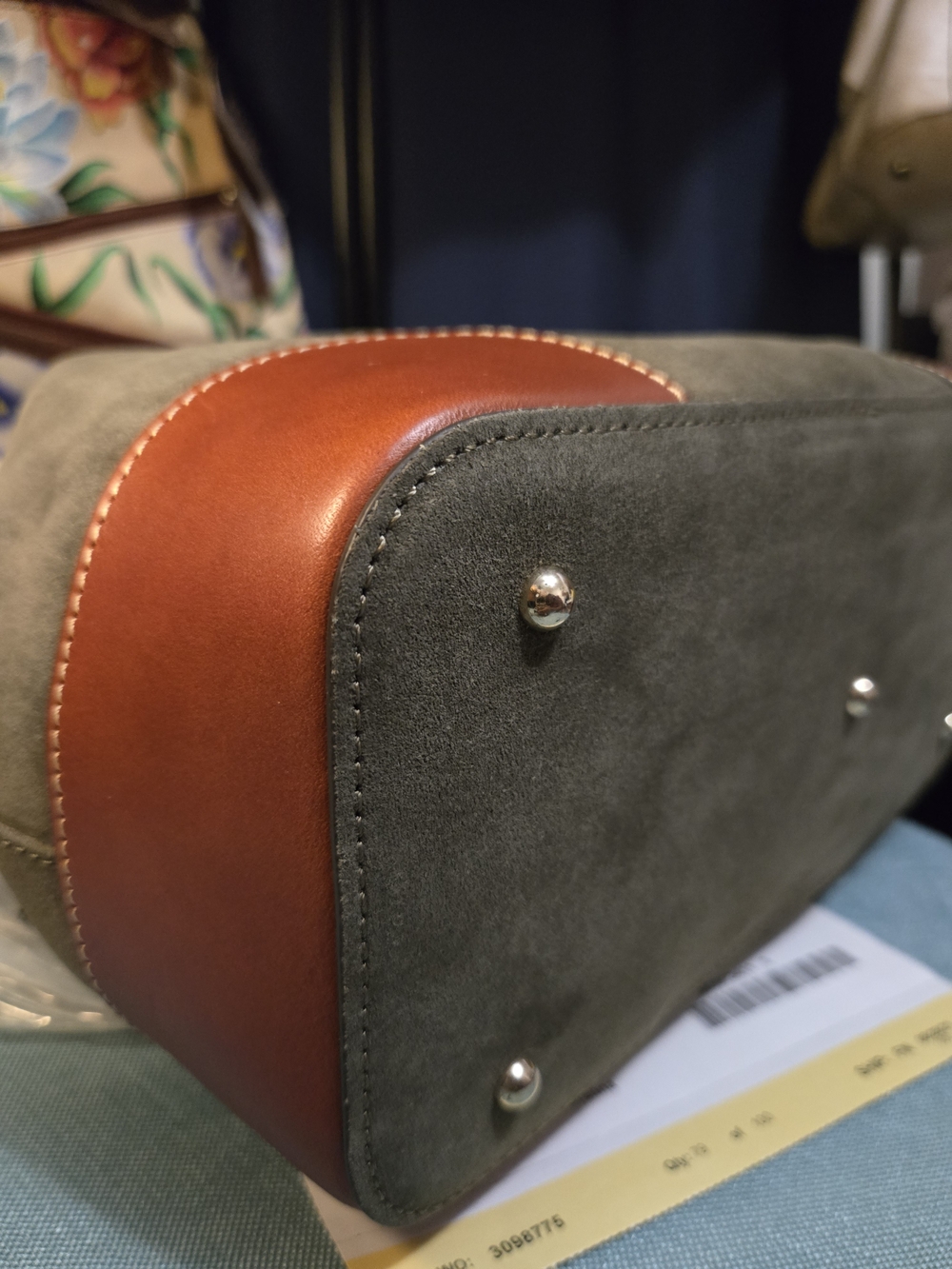 NWT. Beautiful Dooney & Bourke Moss Suede BARLOW with Brown Leather Trim - Picture 7 of 12